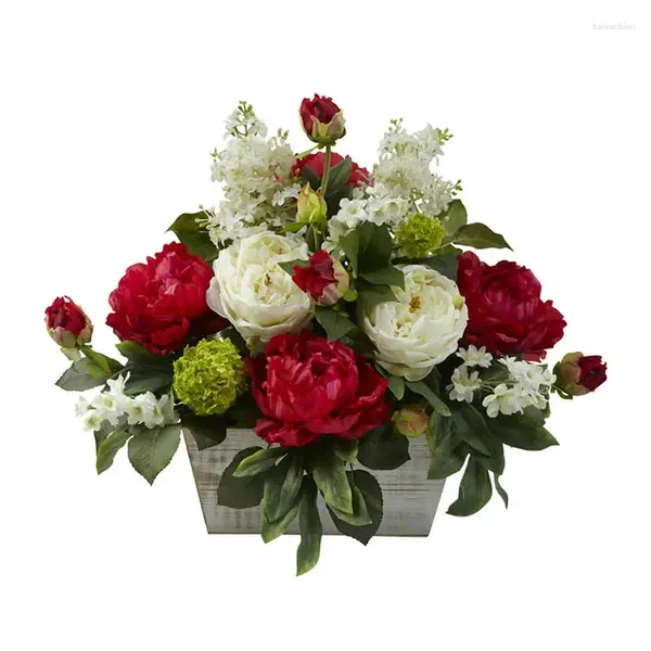 Fleurs décoratives arrangement de fleurs artificielles mélangées dans le jardinière de lavage blanc