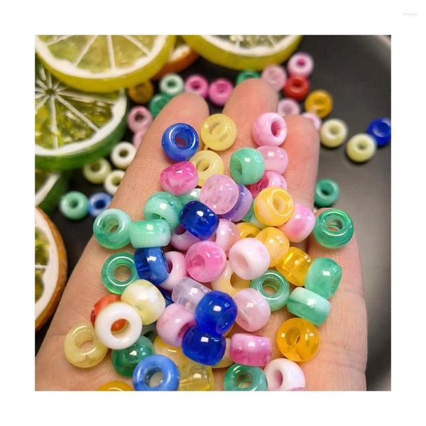 Mélange de fleurs décoratives colorées, perles rondes plates, cheveux en acrylique à grand trou, amples pour la fabrication de bijoux, Bracelet et collier, fournitures de bricolage