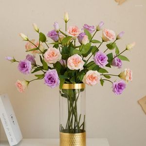 Decoratieve bloemen Myisturerende 3heads Eustoma Flower Real Touch Artificial Wedding Bouquet voor Tuin Party Home Decor Arrangement
