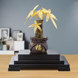 Fleurs décoratives arbre d'argent bonsaï plante artificielle porte-bonheur Feng Shui décor 24 carats feuille d'or artisanat bureau ornements de bureau maison