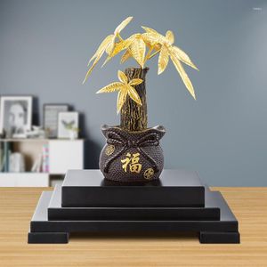 Flores decorativas árbol del dinero bonsái planta Artificial suerte fortuna Feng Shui decoración 24k hoja de oro artesanía Oficina escritorio adornos hogar