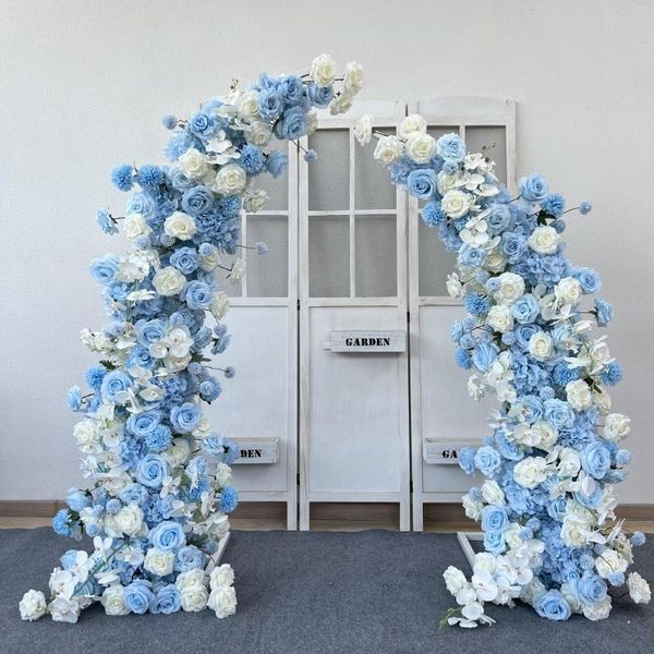 Flores decorativas Forma de luna Arco de cuerno con vegetación Arreglo de rosa blanca Telón de fondo de boda Accesorios de decoración Evento Fiesta Escenario Escaparate