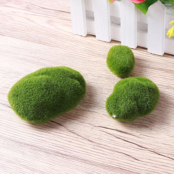 Flores decorativas bolas de musgo Marimo para plantas en macetas hoja de terrario Sphagnum de pared viva-rocas artificiales cubierta peluda verde