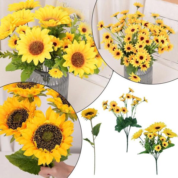 Fleurs décoratives Mère cadeau de tournesol arrangement artificiel jaune guirlande fleur de fleur de mariage fête de mariage floral arc décor de soie marchandises