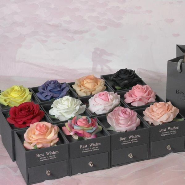 Fleurs décoratives cadeau de fête des mères fleur indécolorable boîte à bijoux rose éternelle en 100 langues je t'aime collier de mariage pour petite amie