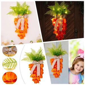 Couronne de fleurs décoratives pour la fête des mères, arbre à l'envers, fournitures de vacances avec lumières, carotte, porte d'entrée Simple