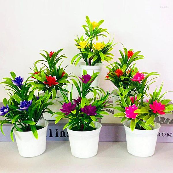 Fleurs décoratives multicolores plantes artificielles en pot avec 5 petits Lotus Simulation bonsaï faux plante bureau ornements de bureau décor à la maison