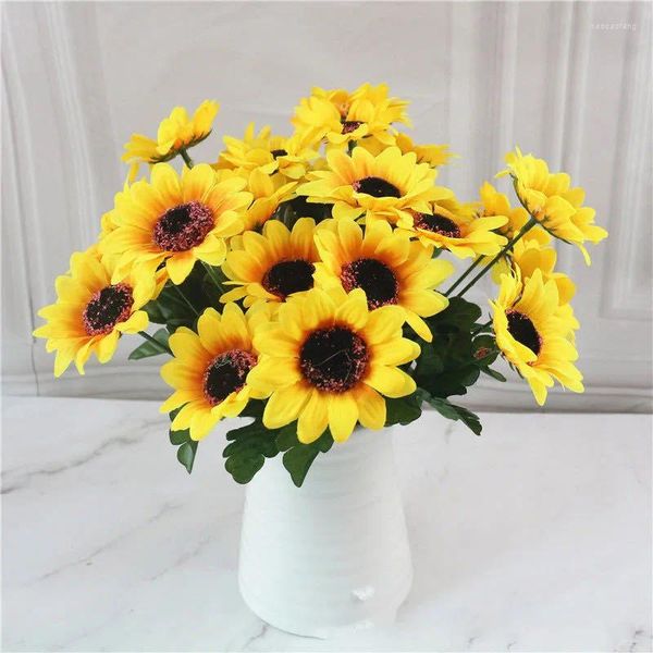 Fleurs décoratives Multi-tête artificielle Coupte et pâte de pâte Silk Sunflower Christmas Wedding Party Bouquet Home Decoration Fake Flowe