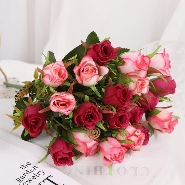 Bouquet de roses artificielles multicolores, 35cm de long, 10 têtes, fausses fleurs décoratives, en soie, pour cérémonie de mariage, Vase de décoration pour la maison