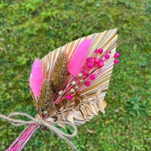 Flores decorativas, adorno de pastel bohemio Natural, ramo pequeño de palma seca para decoración de boda, Floral hecho a mano
