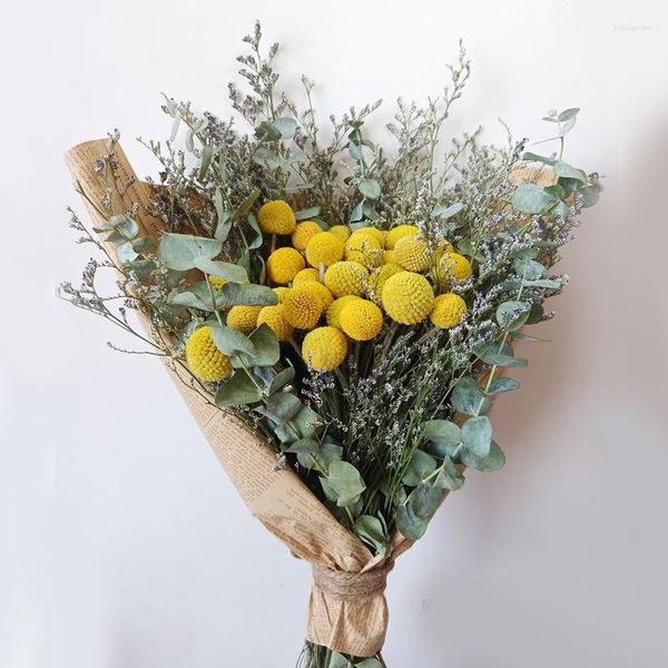 Fleurs décoratives Bouquet de fleurs séchées naturelles orbe doré feuilles d'eucalyptus bricolage maison décoration de fête de mariage conservé sec