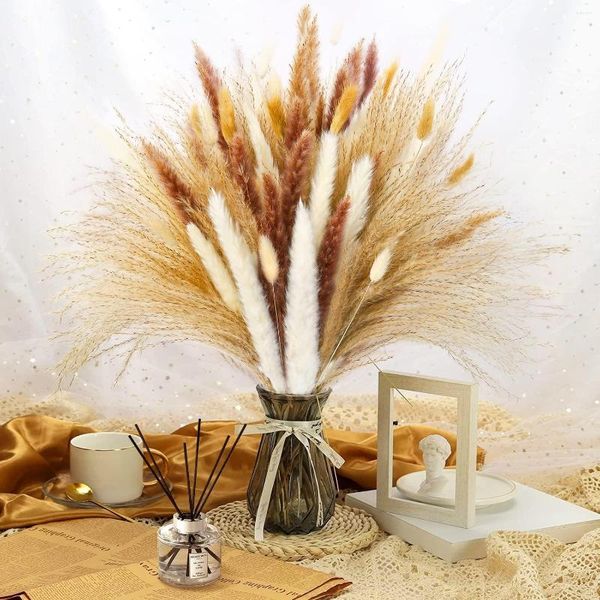 Flores decorativas Pampas secas Natural Cazón de caña Ramos de ramo de flores esponjosos Bouquet For Boho Room Decoración de bodas en el hogar