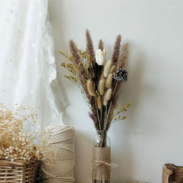 Fleurs décoratives Pampas séchés naturels Herbe couleur ornements moelleux Bouquet blanchied Bouquet Vintage Boho Style Home Decor