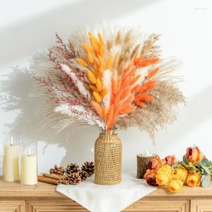 Fleurs décoratives Pampas Natural Bouquet Roset Halloween Home Decor séché de Noël Automne de Noël Décoration