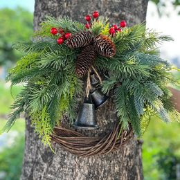 Decoratieve bloemen navidad krans voor voordeur kerstboom hangende slingers handgemaakte wijnstok decoraties 17 inch rattan kransen gouden bel 2024