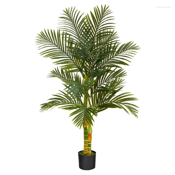 Fleurs décoratives presque naturelles, palmier artificiel en canne dorée de 5 pieds, vert