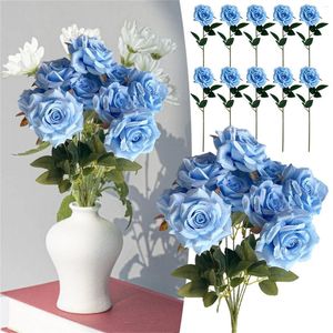 Bouquet de fleurs décoratives de belle qualité avec 9 bords, Roses de glace et de neige, décoration de mariage artificielle, tissu en soie pour aménagement paysager El