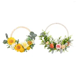 Fleurs décoratives Nordic Artificial Wood Perle Couronne de fleur Garland Decorations Porte Créative Creative Indoor Floral Hoop pour le printemps WEDDIDNG