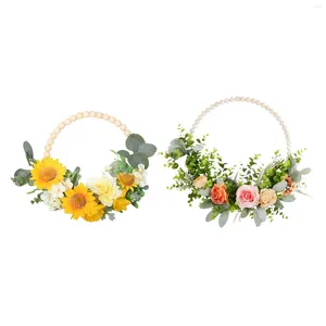 Fleurs décoratives Nordic Artificial Wood Perle Couronne de fleur Garland Decorations Porte Créative Creative Indoor Floral Hoop pour le printemps WEDDIDNG