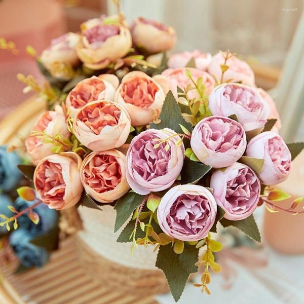 Fleurs décoratives Bouquet nordique pivoines artificielles accessoires pour la maison fête de mariage Scrapbook fausses plantes bricolage Pompons Rose