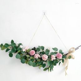 Fleurs décoratives imitation nordique fleur porte lintelle arc eucalyptus rose hydrangea feuille festival chambre mariage mur floral suspendu