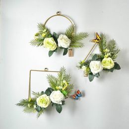 Dekorative Blumen Nordic INS Metall Wandbehang Girlande Hochzeit Simulation Blume Schmiedeeisen Kranz Dekoration Kreative Tür