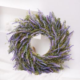Fleurs décoratives couronne de rotin de lavande nordique vacances guirlande de fleurs artificielles mariage mariée couronne Art porte murale suspendue salon