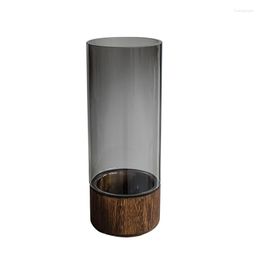 Decoratieve bloemen Noordse houtblokken Solid Wood Transparant Glass Vase Home Designer Decoratie El Paneel Room ornamenten