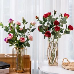 Decoratieve bloemen Oc'leaf-aanpassing Ondersteund Like-Real Artificial Large 4-Head Cream Rose Bouquet Diy Flower Arrangement Home Wedding