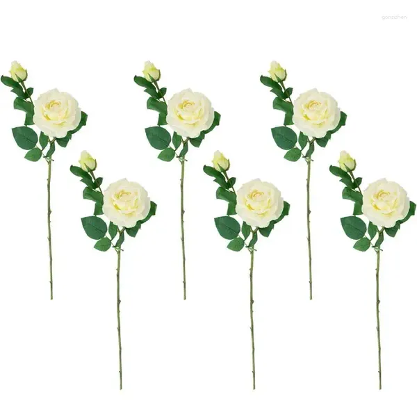 Fleurs décoratives de 6 tiges de rose artificielle réelles blanches 26 Flores Secas Lavande Eucalyptus Garlands Bouquet Bouquet Palm Feuilles Hortensia