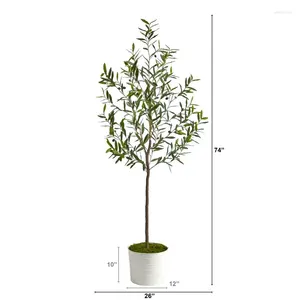 Fleurs décoratives Olive Artificiel Arbre dans White Tin Planter