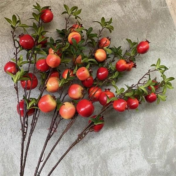 Fleurs décoratives une tige de fruit de grenade artificielle fausse branche d'arbre de plante de verdure pour la décoration florale de centres de table de mariage