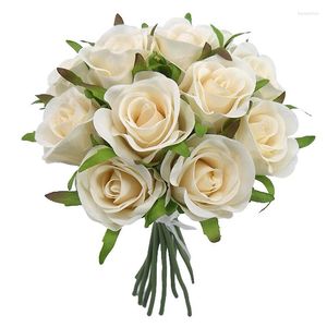 Fleurs décoratives un combo de 12pcs Roses de soie bouquet de fleurs artificielles 25cmh pour décoration de maison différentes couleurs disponibles