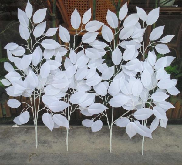 Flores decorativas una docena de hojas de Banyan blancas artificiales boda Festival celebración Fondo camino Led hogar DIY flor falsa