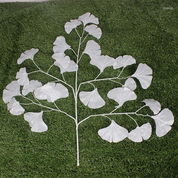 Flores decorativas, una docena de hojas de Ginkgo blancas artificiales, Fondo de celebración de festival de boda, flor Led de carretera, hogar DIY