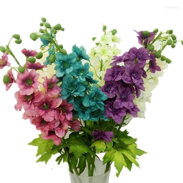 Flores decorativas una falsa Delphinium simulación Larkspur seda violeta flor jacinto planta para centros de mesa de boda