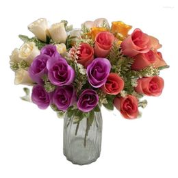 Decoratieve bloemen One Faux Lover Rosebud (7 Heads/Bunch) 13 "Lengte Simulatie Simulatie Rosa Plastic Accessoires voor bruiloft centerpieces