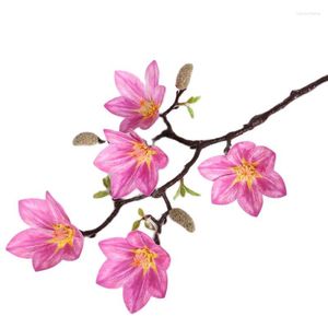 Fleurs décoratives Un Faux Magnolia Fleur Branches 5 Têtes PU Real Touch Artificielle Yulan Tige D'arbre Pour Centres De Mariage Déco Florale