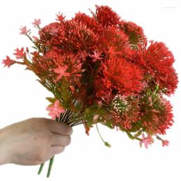 Decoratieve bloemen One Faux Red Leucospermum Flower Bunch 5 Heads Artificial Dandelion Stengel voor bruiloft centerpieces Bloemdecoratie