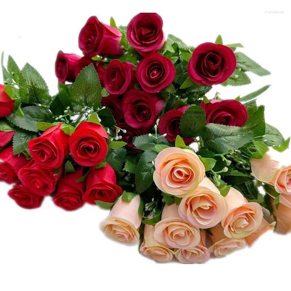 Fleurs décoratives One Silk Rose Ball Flower Artificiel 12 Heads Rosa Fluer Bouquet pour centres de mariage Arrangement floral 8 couleurs