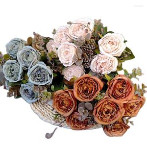 Decoratieve bloemen One Silk Rose Flower Artificial 9 STEKS/BOUQUET AUSTUM -kleurenserie Rosa Fluer voor bruiloft centerpieces Bloemen
