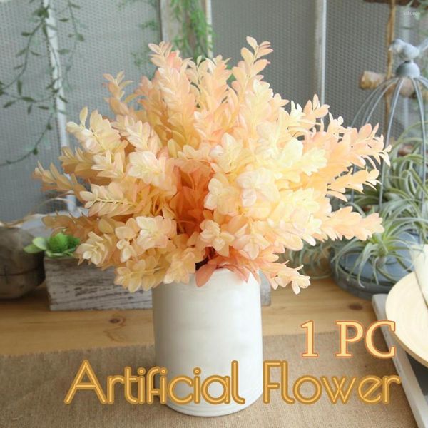 Flores decorativas naranja hojas artificiales para decoración del hogar plástico pequeña planta hierba boda Jul #09