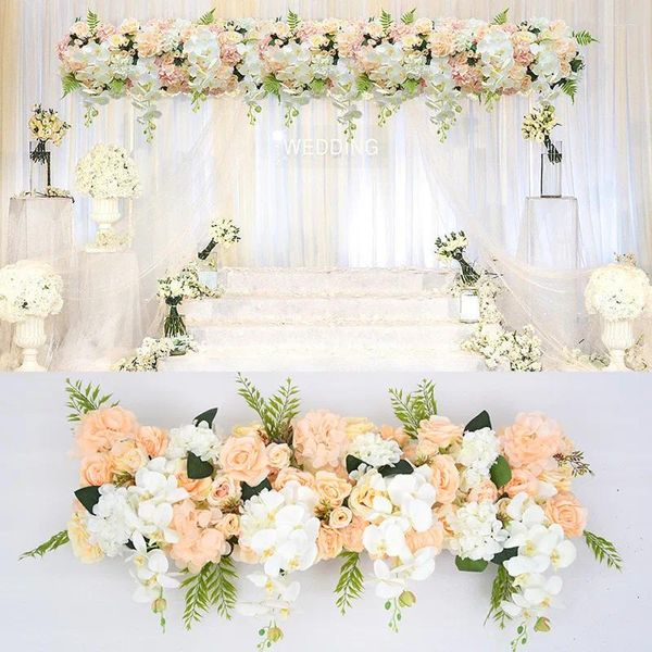 Fleurs décoratives orchidée artificielle fleur rangée décor pour bricolage mariage fer arc plate-forme fond fleur mur fenêtre accessoires 2 pièces