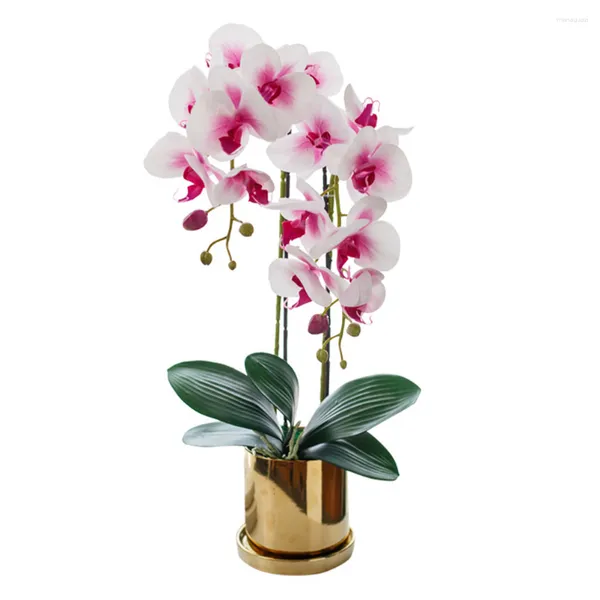 Flores decorativas Orquídea Flor artificial Phalaenopsis Bonsai en maceta para el banquete de boda de la oficina en casa