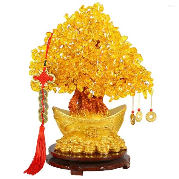 Statue d'arbre bonsaï en cristal délicat, ornement de fleurs décoratives, Citrine Macrocarpa, décoration de table, Style chinois classique et délicat