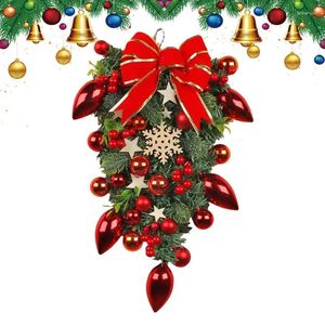 Fleurs décoratives Couronne de Noël extérieure avec balle dorée à l'envers dans l'arbre Garland Garland Door Courons pour le jardin et la cheminée