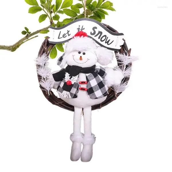 Flores decorativas Outdoor Christmas Wreath Ornaments Grass Fake Santa Claus Snow Man Mank Vine Círculo para la pared del porche de la puerta Decoración de la pared