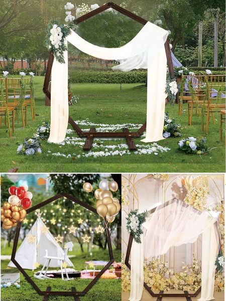 Fleurs décoratives en plein air pelouse accessoires de fond de mariage support floral cadre de porte de bienvenue arche en bois heptagone arches en bois support de ballon