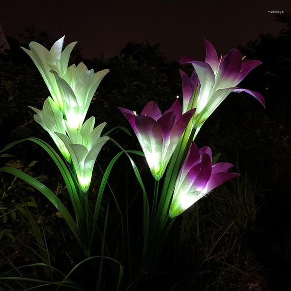 Fleurs décoratives en plein air LED lumière solaire lys étanche fleur artificielle couleur 600AMH alimenté cour rue jardin lampe