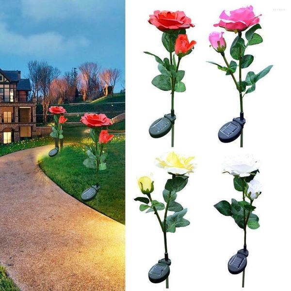 Fleurs décoratives en plein air Solaire Rose Fleur Lumière LED Jardin Pelouse Cour Patio Porche Piquet Lampe Conception